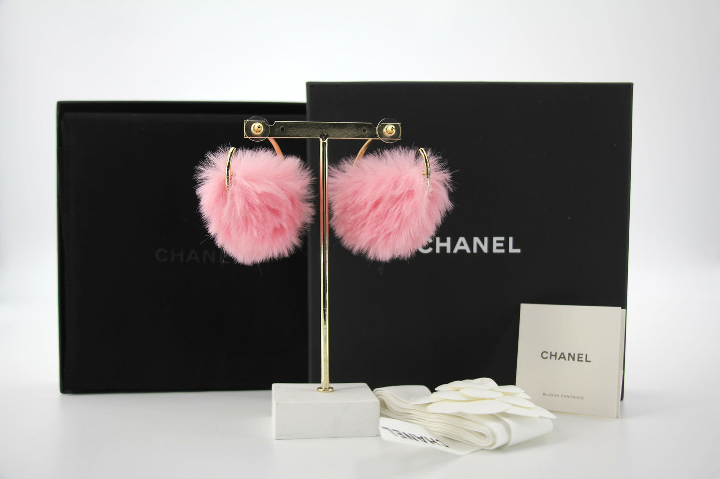 Chanel 24C Plush Early Spring Resort Collection Hoop Pink Stud Earrings