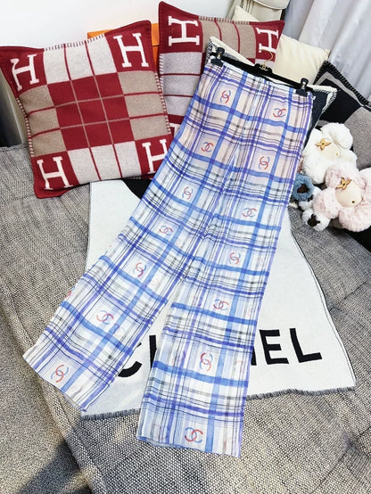 Chanel 23P Blue and White Silk CC Logo Pants