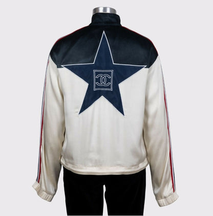 Chanel 2002 Spring/Summer Vintage Cream CC Logo Star Bomber Jacket