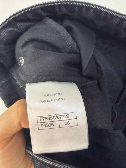 Chanel 23K Black Embossed Camellia Straight Leg Jeans