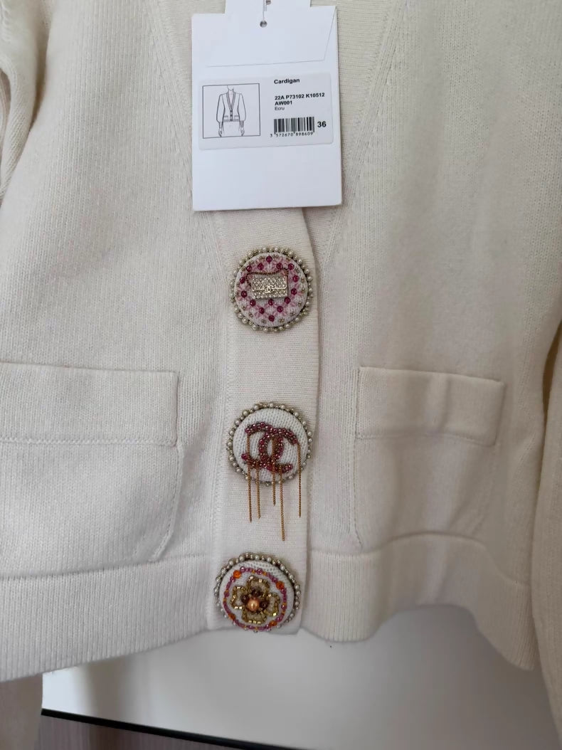 Chanel 22A white knit cardigan