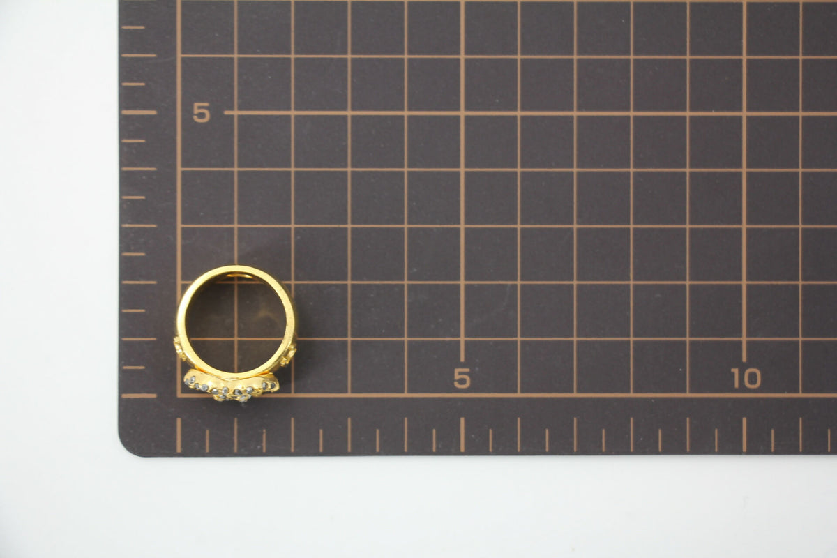 Chanel Vintage Rhinestone Gold-Tone Black CC Logo Ring