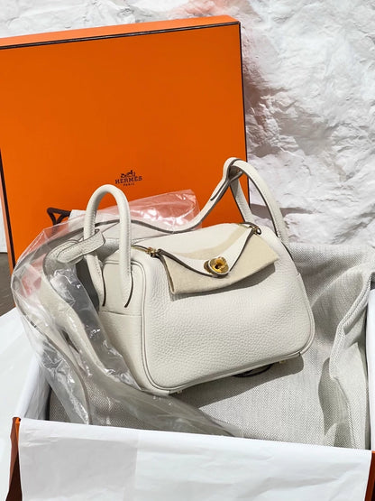 Hermes Mini Lindy craie TC Leather Gold Hardware