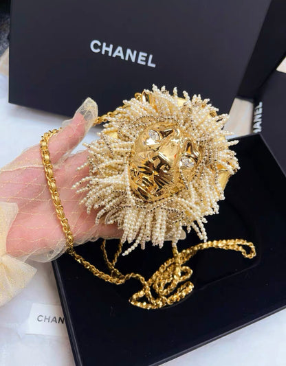 CHANEL 23A LION HEAD PEARL & LEATHER EVENING BAG