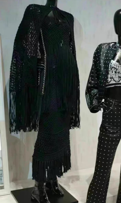 Chanel 22C Pearled Silk & Cotton Black Cape