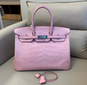 HERMES BIRKIN 35 BUBBLEGUM MATTE ALLIGATOR LEATHER PALLADIUM HARDWARE
