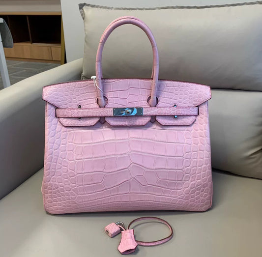 HERMES BIRKIN 35 BUBBLEGUM MATTE ALLIGATOR LEATHER PALLADIUM HARDWARE