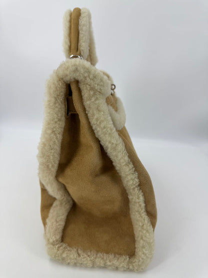 Hermes Kelly 40 Veau Doblis Suede Shearling Teddy Palladium Hardware