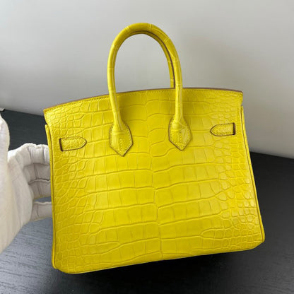 Hermes Birkin 25 Lime Yellow Matte Crocodile Gold Hardware Handbag