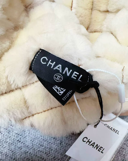 Chanel 24N coco neige ski series brown and white shearling hat