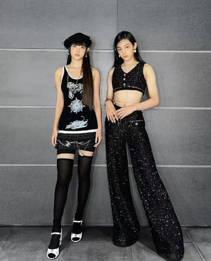 Chanel 22P Sequinned Wide-Leg Pants F36