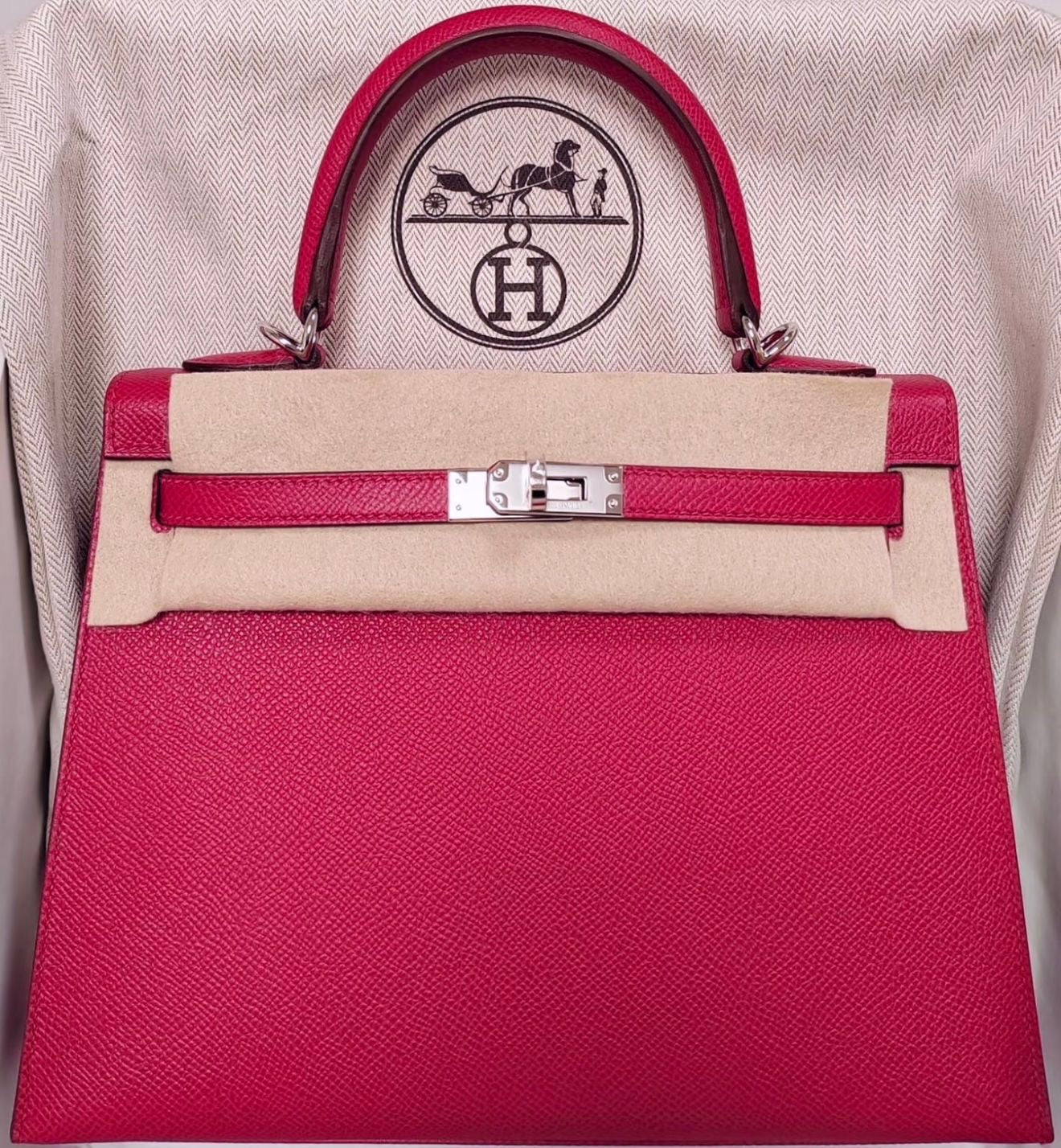 Hermes Kelly 25 Framboise Epsom Sellier Palladium hardware
