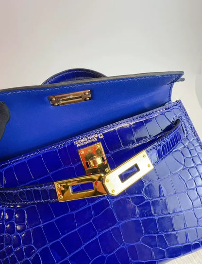 Hermès Mini Kelly Electric Blue Shiny Alligator Leather Gold Hardware