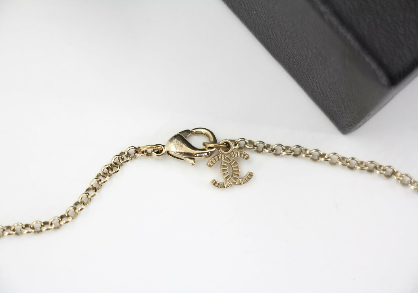 Chanel A21C Rhinestone Black Pendant Camellia Light Gold Necklace