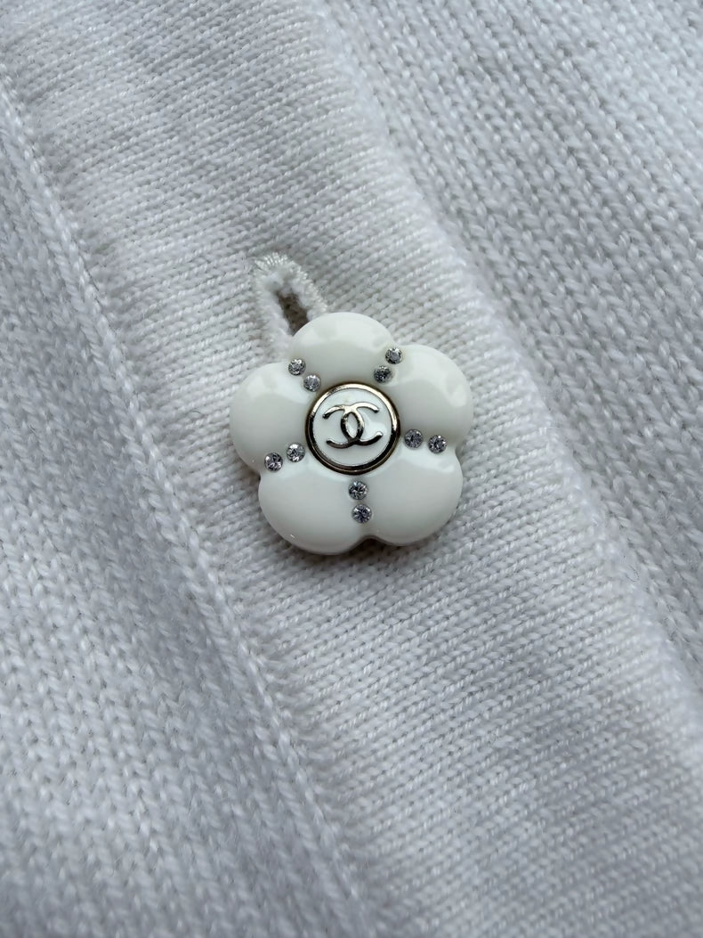 Chanel 23K White Camellia Knit Vest