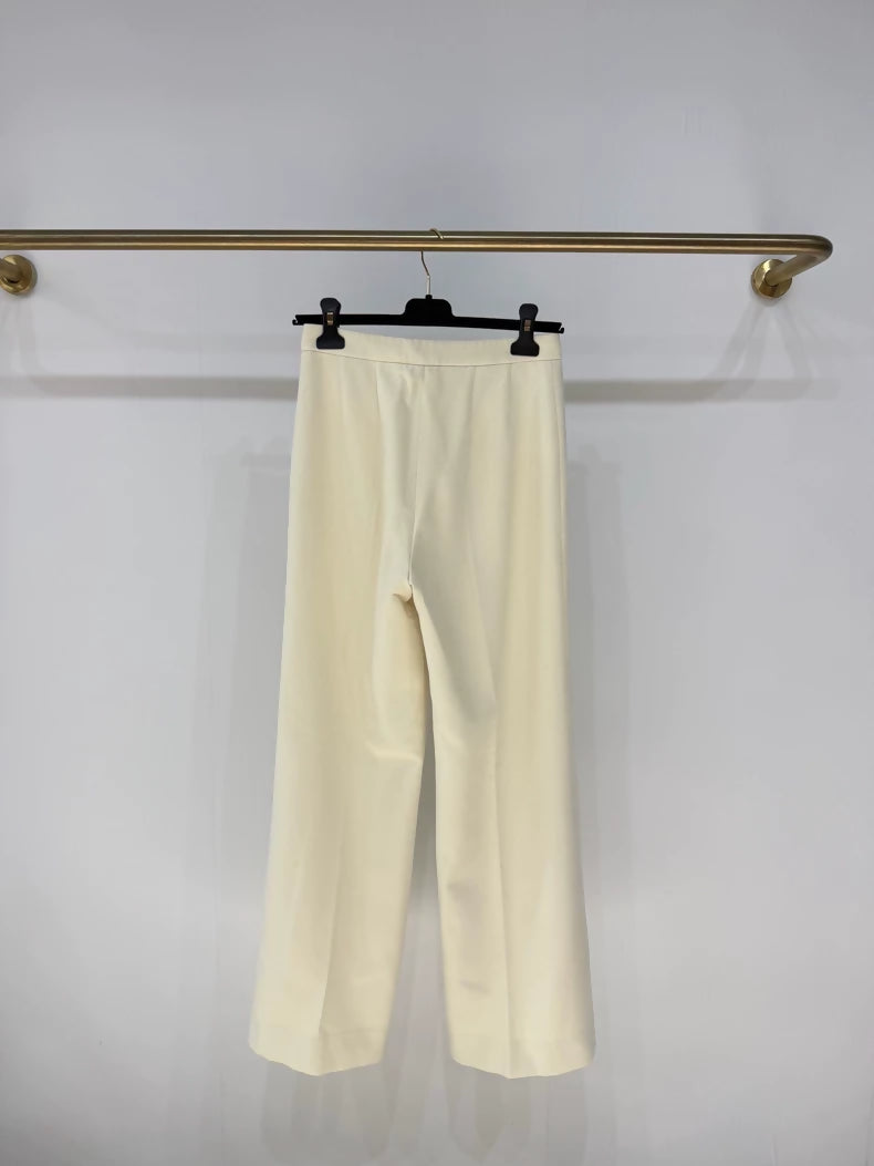 Loro Piana 100% Wool Cream White Wide-Leg Pants