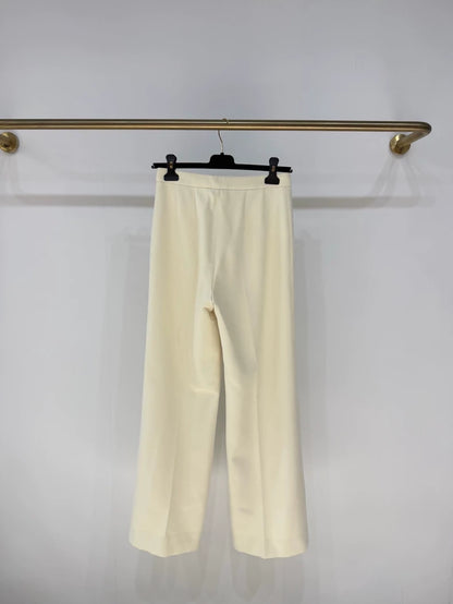 Loro Piana 100% Wool Cream White Wide-Leg Pants