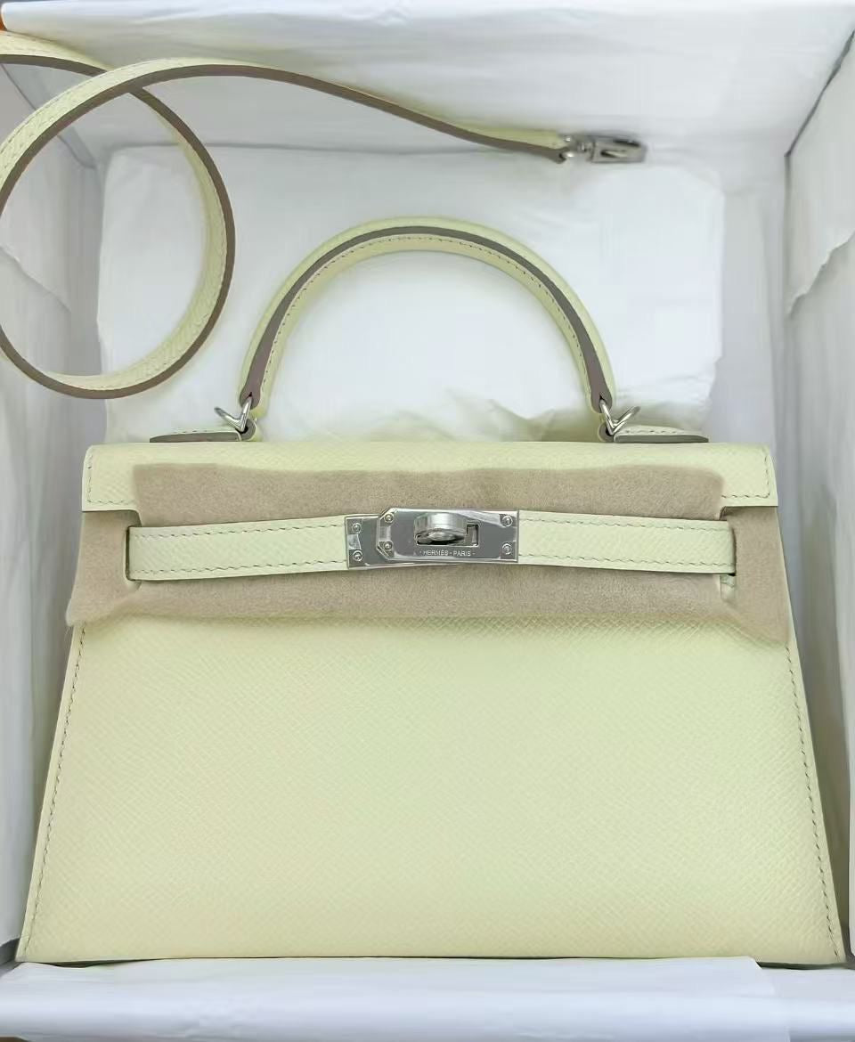 Hermes Mini Kelly 20 Jaune Milton Epsom palladium hardware