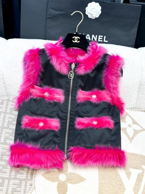 Chanel 23N fuchsia & black reversible shearling vest