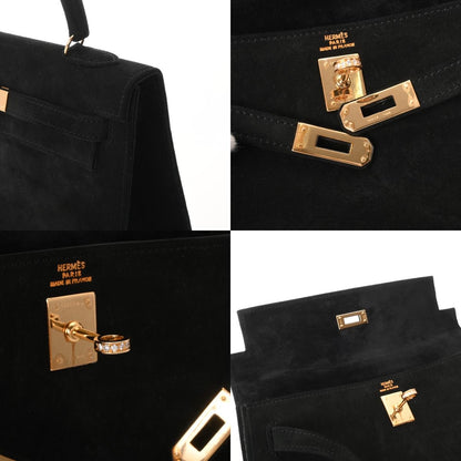 Hermes Kelly 25 Doblis black suede leather gold diamonds hardware