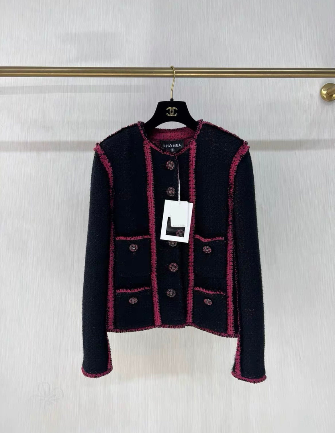 Chanel 2022 black and pink tweed jacket brand new with tags size