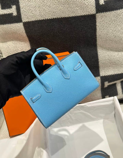 Rare. Hermes Micro birkin 15 in blue Celeste palladium hardware