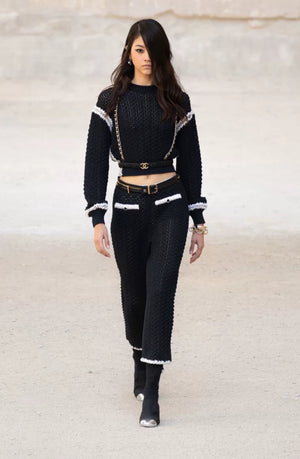 Chanel 22C Black Leather suspenders with Gold Hardware Chain