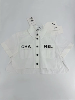 Chanel 19S Black CC print white shirt