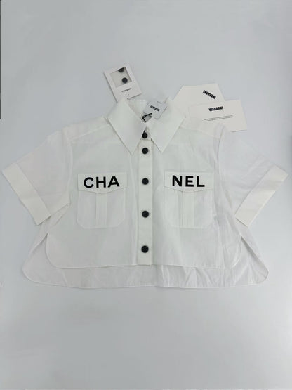 Chanel 19S Black CC print white shirt