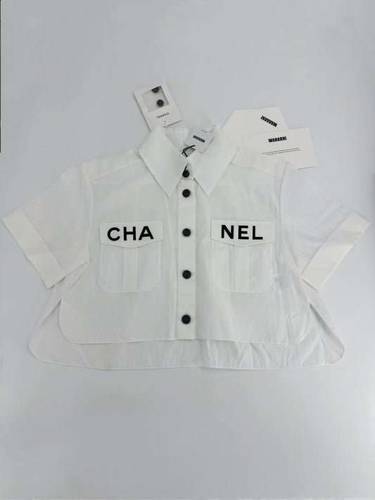 Chanel 19S Black CC print white shirt