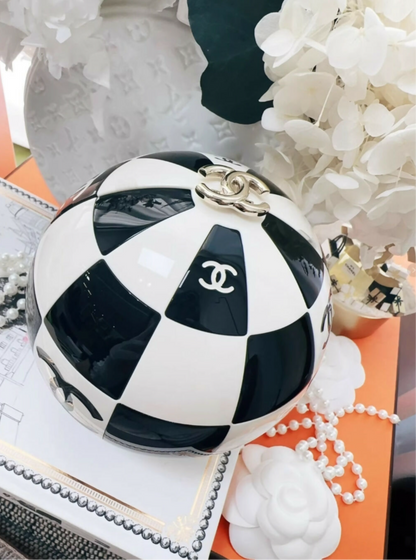 Chanel 23C Black and White Resin and Enamel Checker Sphere Minaudiere Pale Gold Hardware