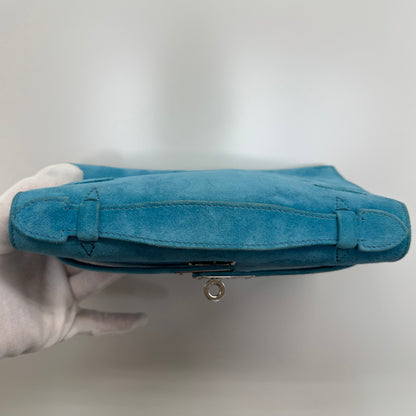 Hermes Kelly Pochette Blue Doblis Suede leather palladium hardware