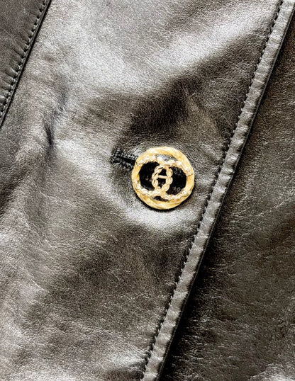 Chanel 23B Long Four-Pocket Leather Chain Jacket with Belt
