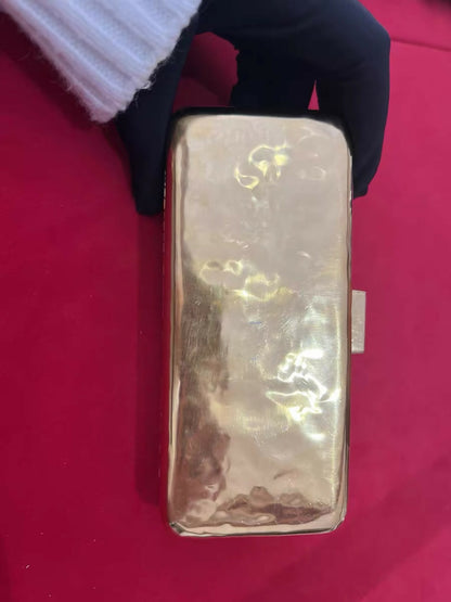 Chanel Hammered Gold Metal Bullion Bar Minaudière Clutch Gold Hardware