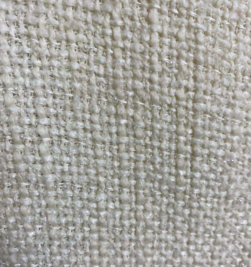 Chanel 10A ‘Arctic Ice’ Micro Pearl Beaded Fringe Ivory Tweed Shift Dress FR 44