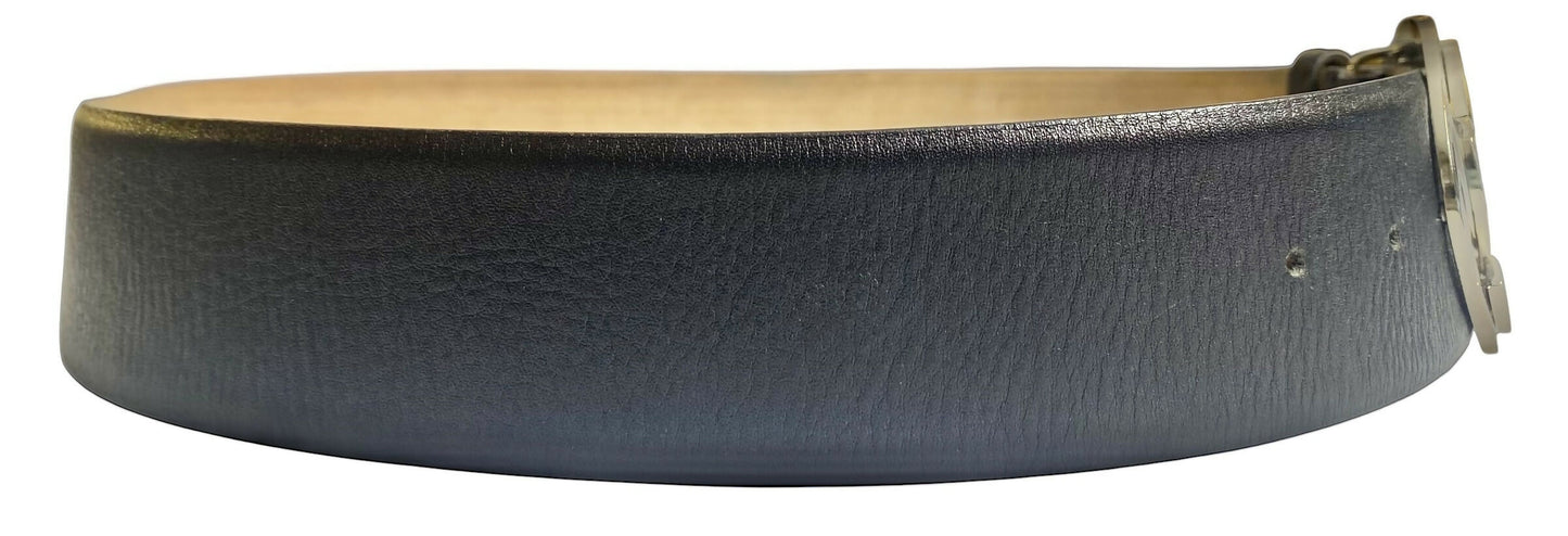 Chanel 06A Extra Wide Black Lambskin Leather Oval CC Silver Buckle Belt Size 85/34