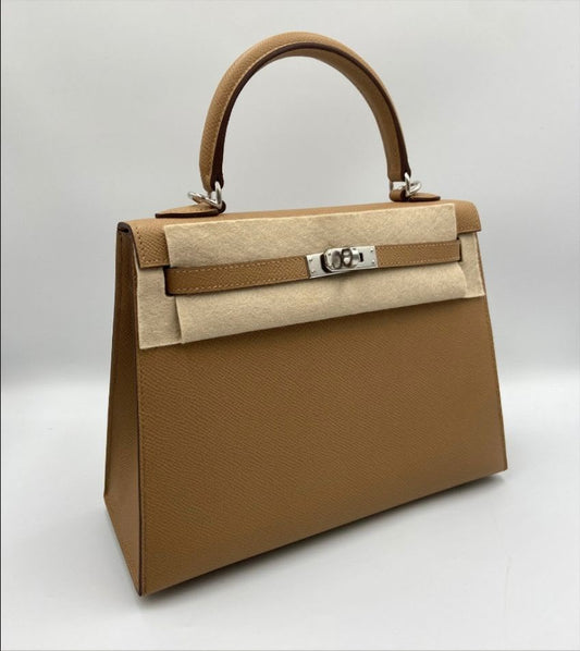 Hermes Kelly 25 biscuit Epsom leather palladium hardware