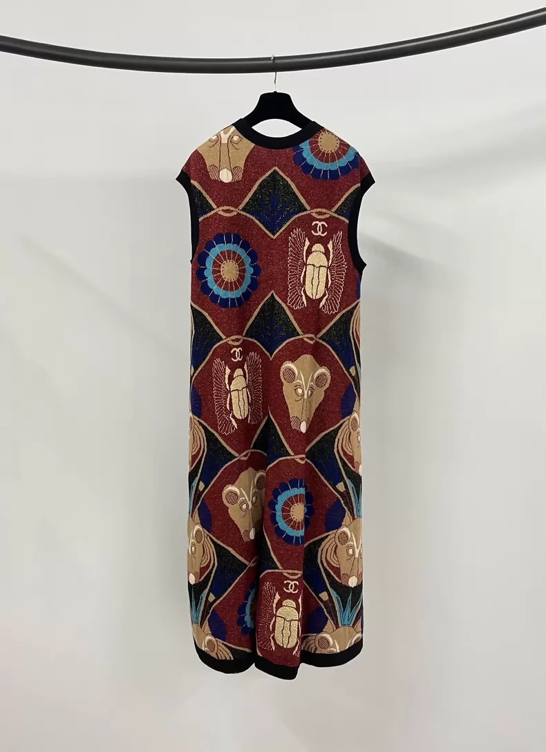 Chanel beetle print cashmere long vest
