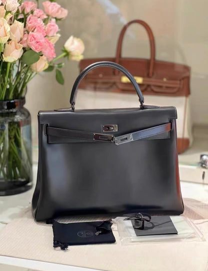 Hermes Kelly 35 Bag So Black Box Leather Limited Edition Very Rare