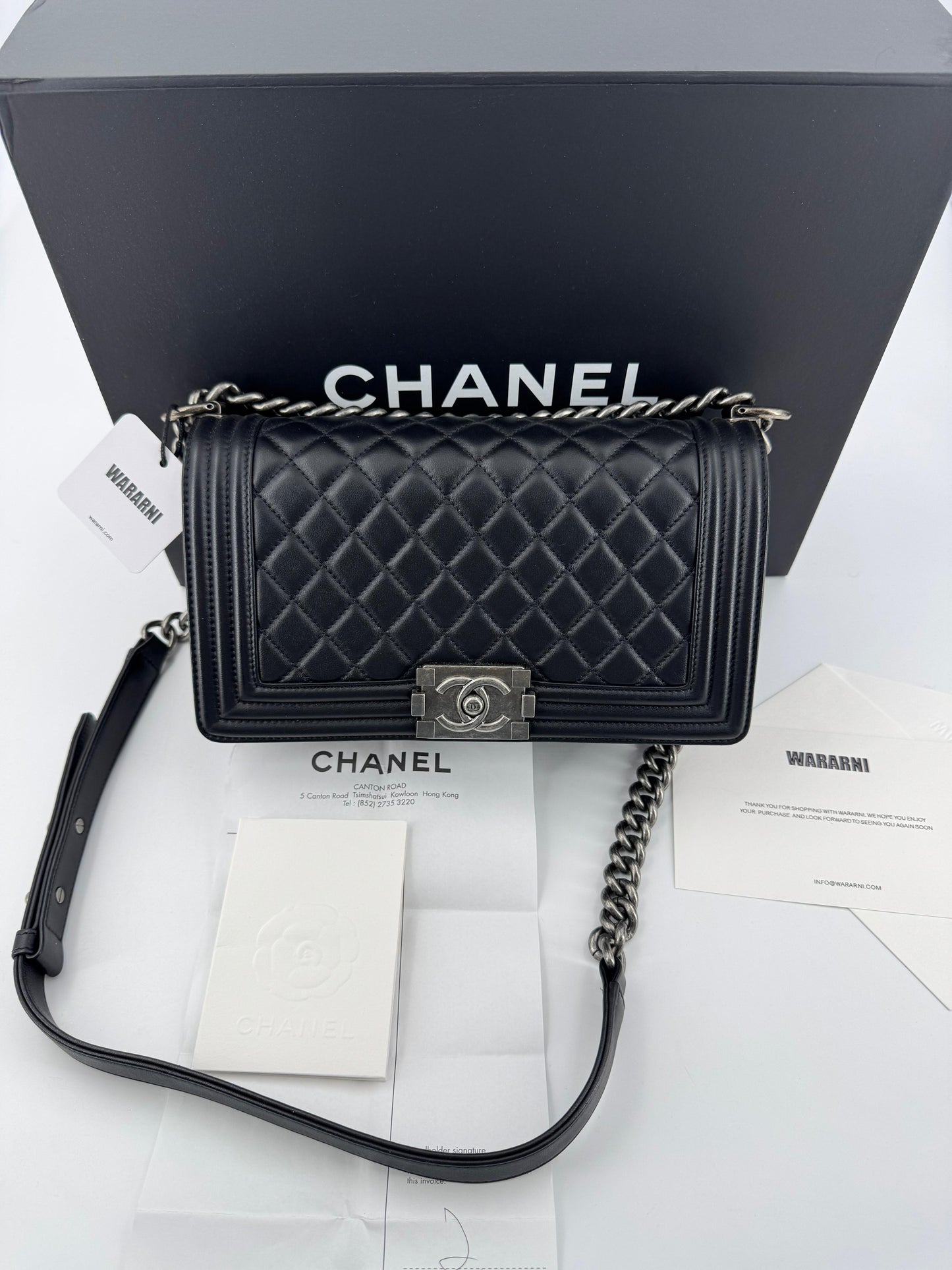 Chanel Boy black leather bag silver hardware