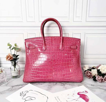 Hermes Birkin 35 Rose Pourpre Shiny Porosus Crocodile Palladium Hardware