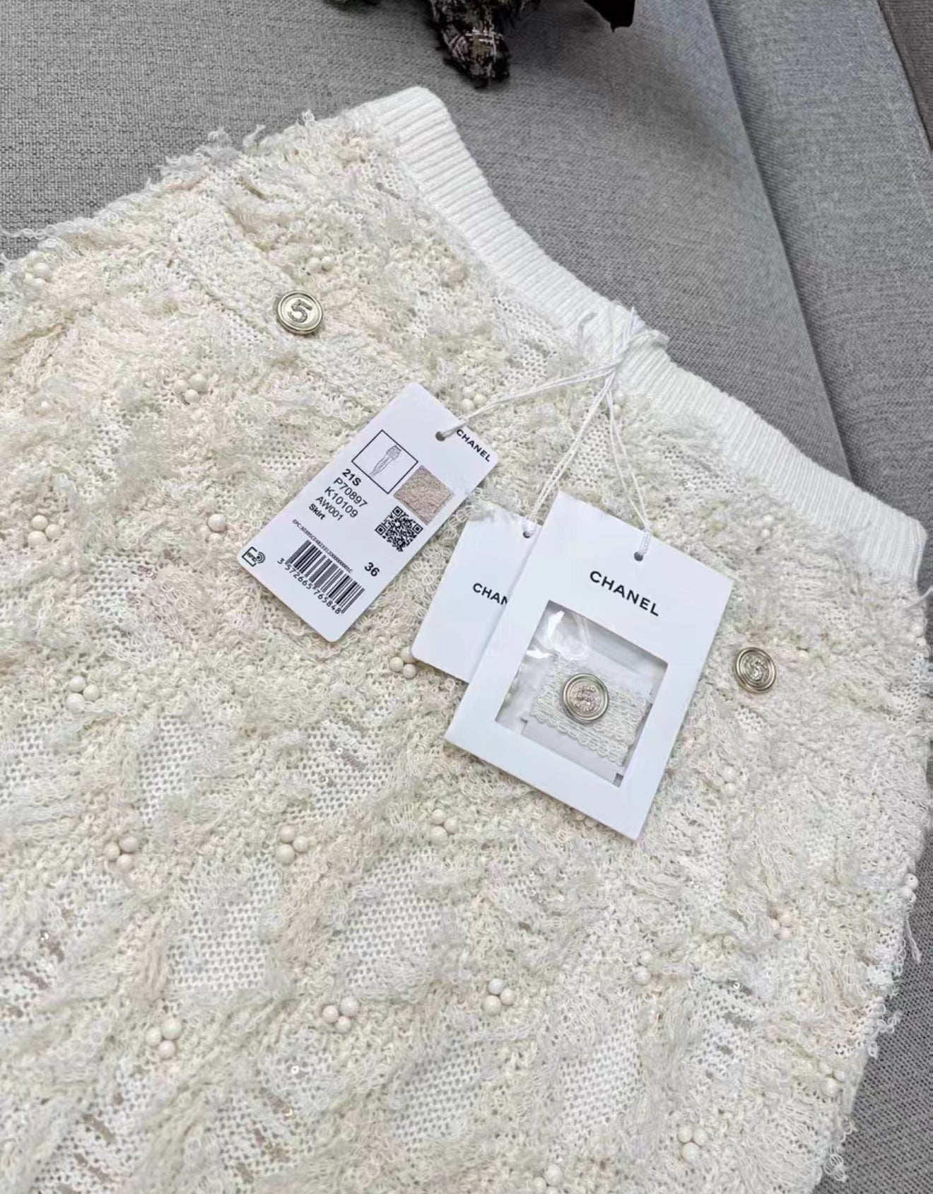 Chanel 21S ecru tweed skirt
