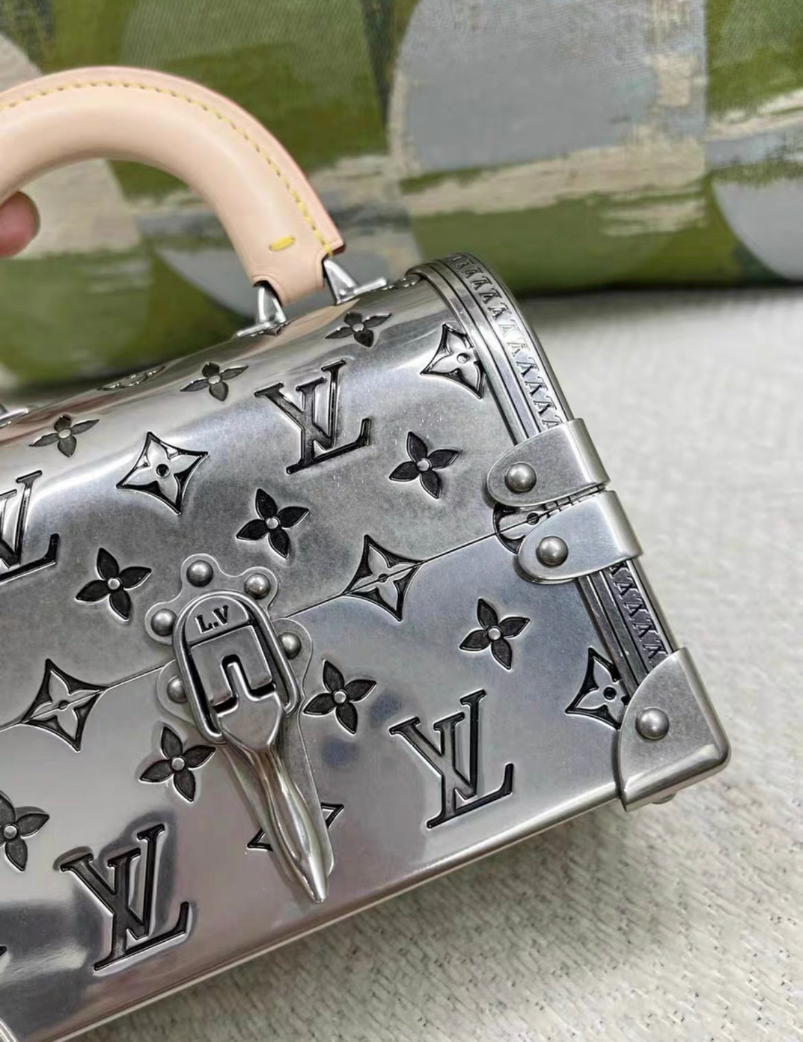 Louis Vuitton Silver Monogram Metal Mini Treasure Trunk, 2022 available brand new full set