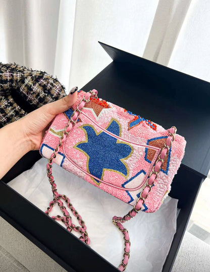 Chanel 23A limited edition sequin mini flap bag pink/blue/white