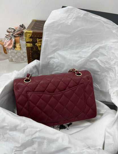 Chanel 23 Red Wine Burgundy Caviar Leather Medium Classic Flap