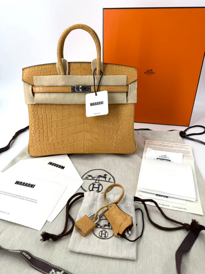 Hermes Birkin 25 Blond Matte Alligator Palladium hardware (new color)