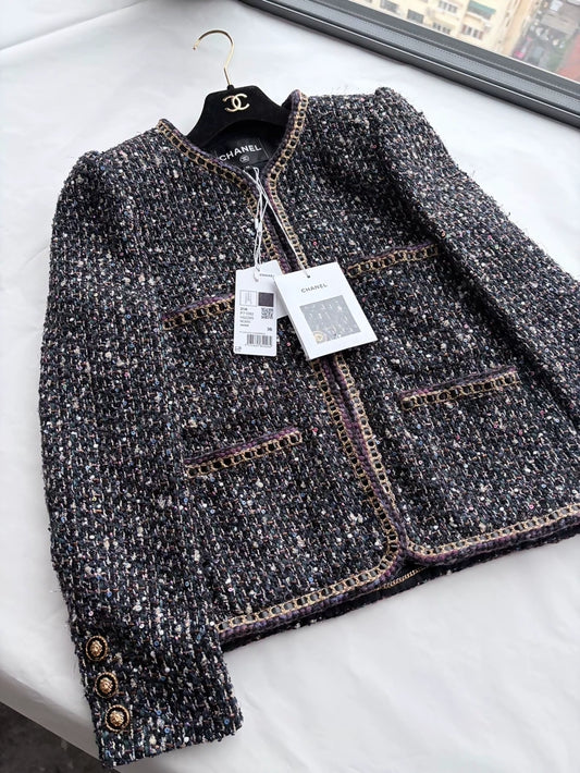 Chanel 21A Leather Chain tweed Jacket