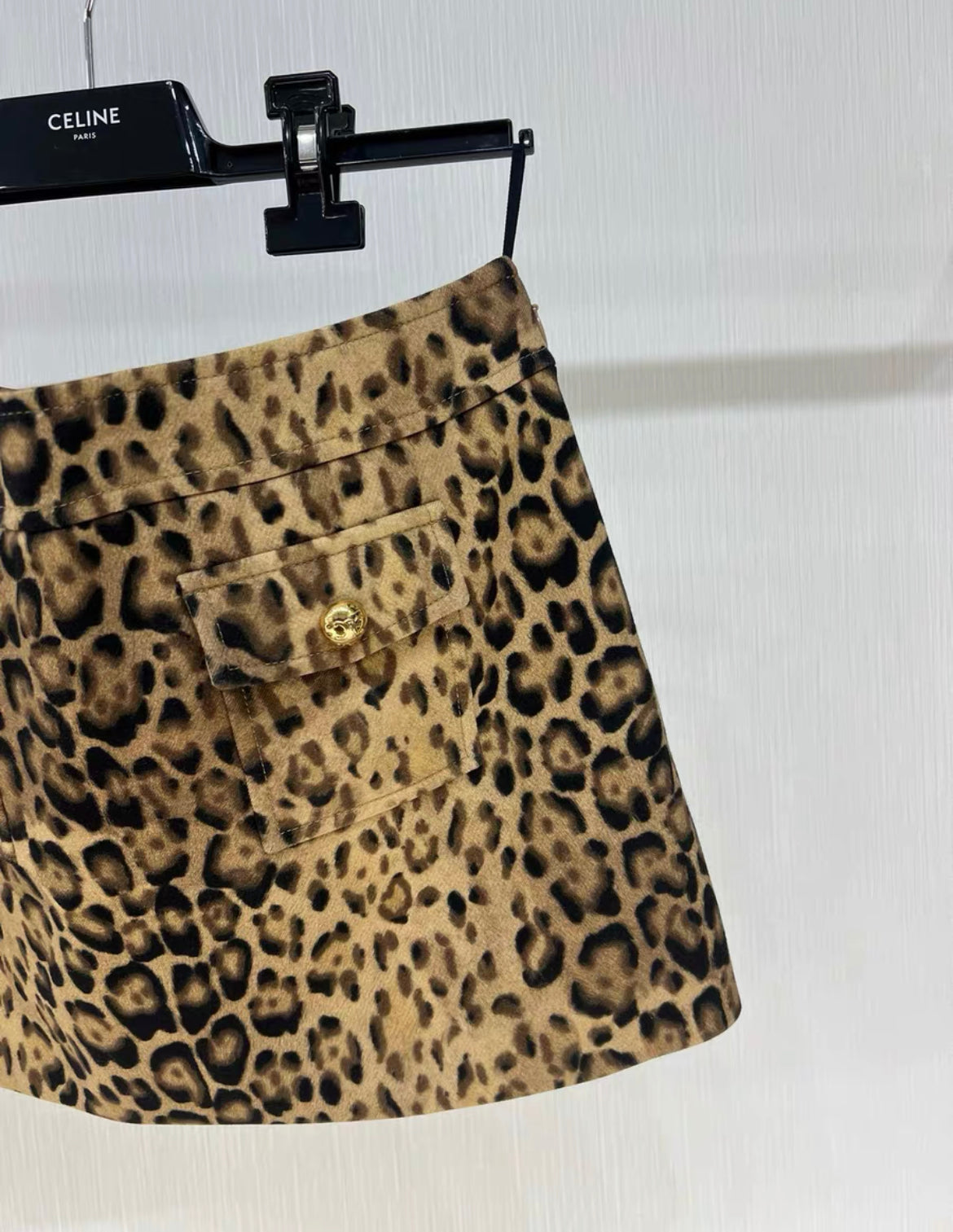 CELINE Leopard Bandeau mini skirt in double wool size 38