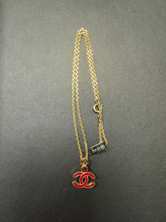 Chanel Vintage 40-70 Enamel Red Depose Gold Necklace
