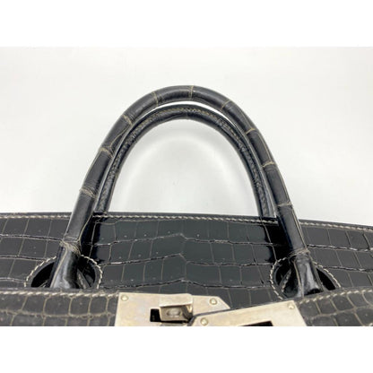 HERMÈS 40 HAC BLACK SHINY POROSUS CROCODILE PALLADIUM HARDWARE